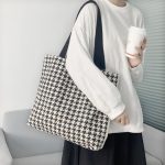 Wholesale Women Fashionable Large Capacity Houndstooth Canvas Tote Bag - Image 2