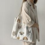 Wholesale Women Fashion Cartoon Dog Print Large Capacity Canvas Tote Bag - Image 2