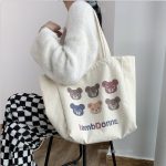 Wholesale Women Cute Letter Bear Print Large Capacity Canvas Tote Bag - Image 2