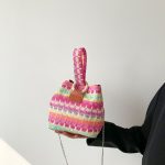 Wholesale Women Fashion Retro Multicolor Straw Bucket Bag - Image 2