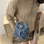 Wholesale Women Fashion Casual Tie-Dye Denim Bucket Crossbody Bag - Image 3