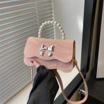 Wholesale Women Fashion Elegant Solid Color Pearl Handheld Bowknot Buckle Crossbody Bag - Image 2