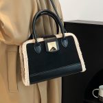 Women Fashion Retro Splicing Plush Handbag - Image 3