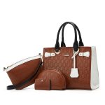 Wholesale Women Fashion Retro Color Block Large Capacity Tote Bag Four-Piece Bag Set - Image 3