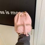 Wholesale Women Fashion Casual Solid Color Rhomboid Chain Bucket Drawstring Crossbody Bag