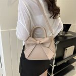 Women Fashion Casual Solid Color Bowknot Square Handbag - Image 2