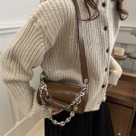 Women Fashion Casual Solid Color Chain Cylindrical Crossbody Bag - Image 3