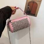 Wholesale Women Fashion Casual Cylindrical Rhinestone Rivet Chain Crossbody Bag