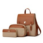 Wholesale Women Fashion Retro Color Block Backpack Three-Piece Bag Set - Image 3