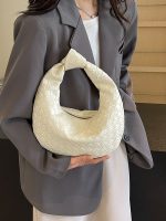 Women Fashion Casual Solid Color Woven Dumpling Handbag - Image 2