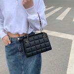 Women'S Fashion Check Indentation Simple Chain Small Square Bag - Image 2