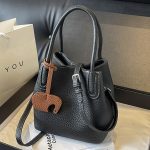 Wholesale Women Fashion Casual Solid Color Litchi Pattern Bucket Handbag