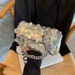 Women Fashion Simple Sequins Square Chain Crossbody Bag