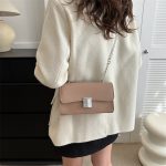 Women Fashion Simple Solid Color Rectangle Chain Crossbody Bag - Image 3