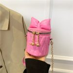 Wholesale Fashion Cute Mini Solid Color Bowknot Zipper Cylindrical Crossbody Bag