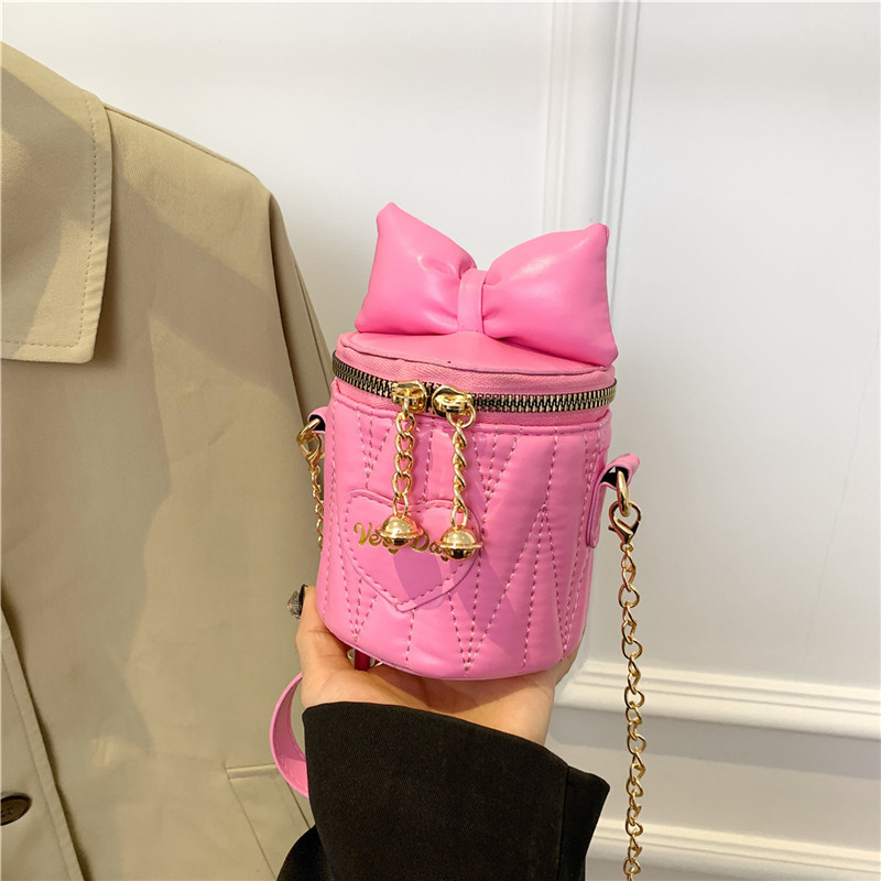 main_2-1640 Wholesale Fashion Cute Mini Solid Color Bowknot Zipper Cylindrical Crossbody Bag - Image 1