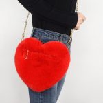 Wholesale Women Fashion Cute Heart Shaped Solid Color Plush Crossbody Bag - Image 3