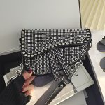 Women Elegant Rhinestone Inlay Design Solid Color Saddle Crossbody Bag - Image 3
