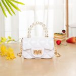 Wholesale Women Elegant Mini Flap Buckle Design Pearl Decoration Solid Color PU Crossbody Bag - Image 3