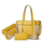 Wholesale Fashion Contrast Color Bag Stitching Large-Capacity Handbag Three-Piece Set - Image 3
