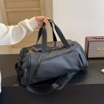 Wholesale Men Leisure Sports Basic Solid Color Large Capacity Patent Leather Duffle Bag - Image 2