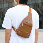 Wholesale Men Fashion Casual Business PU Letter Zipper Chest Bag - Image 2