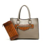 Wholesale Women Fashion Bag Colorblock Litchi Pattern Large Capacity Handbag Two-Piece Set - Image 3