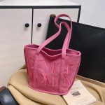 Wholesale Women Fashion Casual Solid Color Letter Embroidery Large Capacity Linen Jute Bags - Image 2
