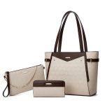 Women Fashion Retro Simple Color Block Pattern Printed Handbag Bag Three-Piece Set - Image 3