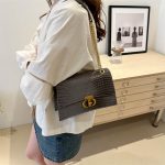 Women Fashion Versatile Square Chain Crocodile Gradient Color Shoulder Bag - Image 3