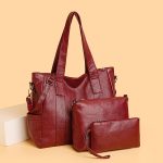 Wholesale Women Fashion Retro Solid Color Large Capacity Shoulder Bag Three-Piece Bag Set - Image 5