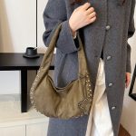 Wholesale Women Fashion Solid Color Rivet Large Capacity Shoulder Bag - Image 4