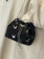 Women Fashion Solid Color Butterfly Decoration Bucket Shoulder Bag - Image 4