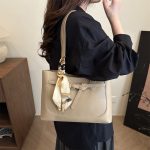 Wholesale Women Fashion Casual Solid Color Large Capacity Ribbon Tote Bag - Image 3