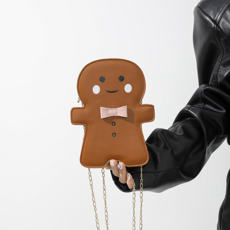 main_2-275 Wholesale Women Fashion Creative Cute Cartoon Solid Color Gingerbread-Man Shoulder Bag - Image 1