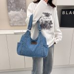 Wholesale Women Fashion Casual Large Capacity Denim Shoulder Bag - Image 3