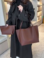 Wholesale Women Fashion Casual Simple Solid Color Large Capacity Tote Bag - Image 3