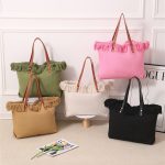 Wholesale Women Fashion Casual Solid Color Large Capacity Tassel Woven Tote Bag - Image 3