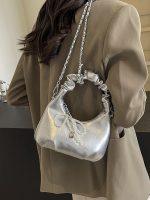 Women Fashion Solid Color Soft Leather Portable Chain Shoulder Bag - Image 3