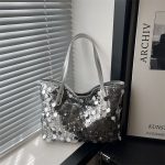 Women Fashion Casual Solid Color Sequins Large Capacity Shoulder Bag