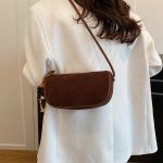 Women Fashion Simple Solid Color Letter Jacquard Bead Pendant Shoulder Bag - Image 3