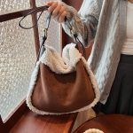 Wholesale Women Fashion Casual Solid Color Frosted Suede Plush Large Capacity Shoulder Bag