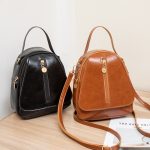 Wholesale Women Fashion Casual Solid Color Oil Wax Leather Backpack - Image 2