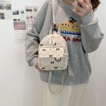 Women Fashion Corduroy Bowknot Printed Mini Backpack - Image 2