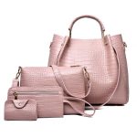 Women'S Fashion Retro Solid Color Crocodile Pattern Bucket Bag Four-Piece Bag Set - Image 3