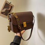 Women Fashion Simple Solid Color Chain Small Square Shoulder Bag - Image 3
