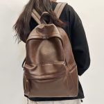 Wholesale Men Women Retro Leather Schoolbag College Students Commuter Travel Backpack - Image 3