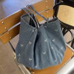 Fashionable Large Capacity Bow Print Bud Denim Tote Bag - Image 3