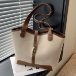 Vintage Contrast Spliced Large Capacity Tote Bag - Image 3