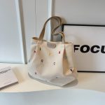 Wholesale Women Fashionable Solid Color Large Capacity Letter Embroidered Canvas Tote Bag - Image 3